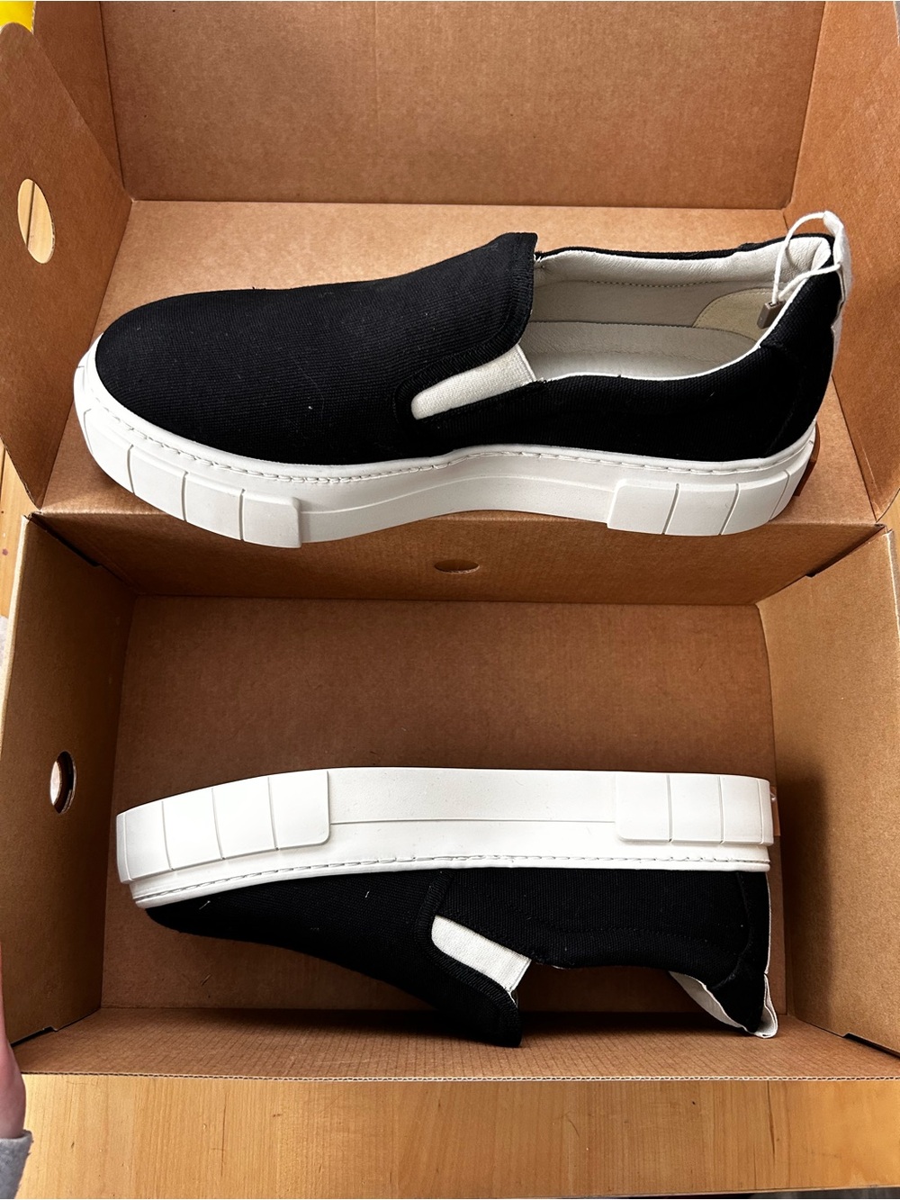 Black Slip-On Platform Sneakers with White Sole